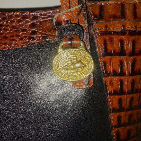 Brahmin Croc-embossed Brown Leather Black Body Suede Interior Gold Hardware EUC - Picture 13 of 13